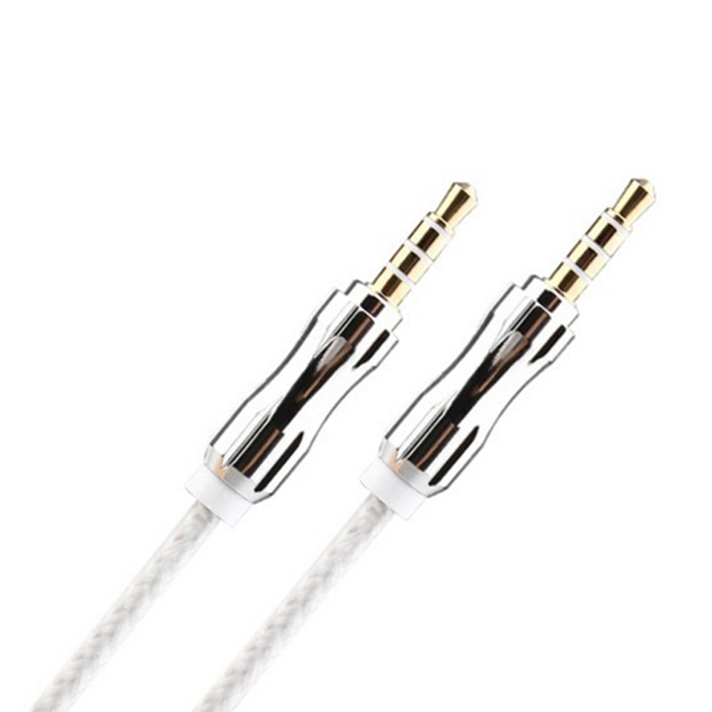 Auxiliary Music Cable 3.5mm to 3.5mm Wire Cable with Metallic Head (Silver - Silver)